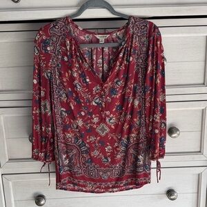 Lucky Brand Red Floral Blouse